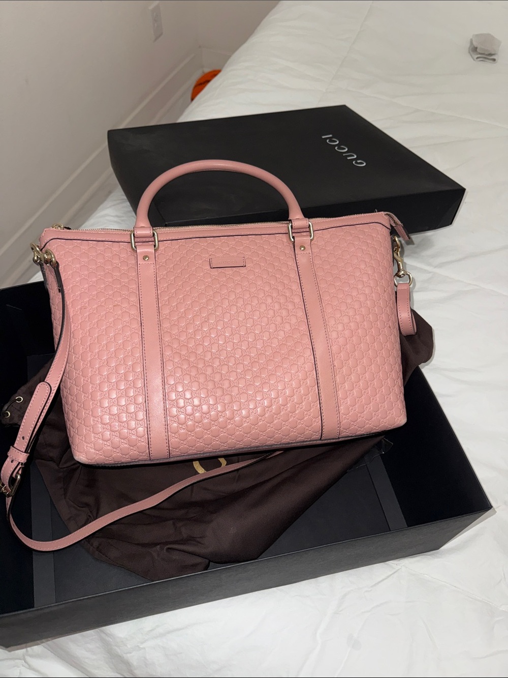 Gucci Pink Leather Embossed Shoulder Satchel